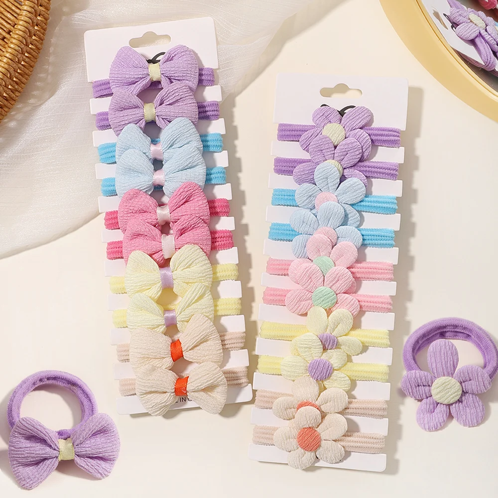 10pcs Cute Girls Nylon Flower Hair Ties Candy Elastic Bow Hair Bands Pigtails Rope Rubber Gum Scrunchies Accessories