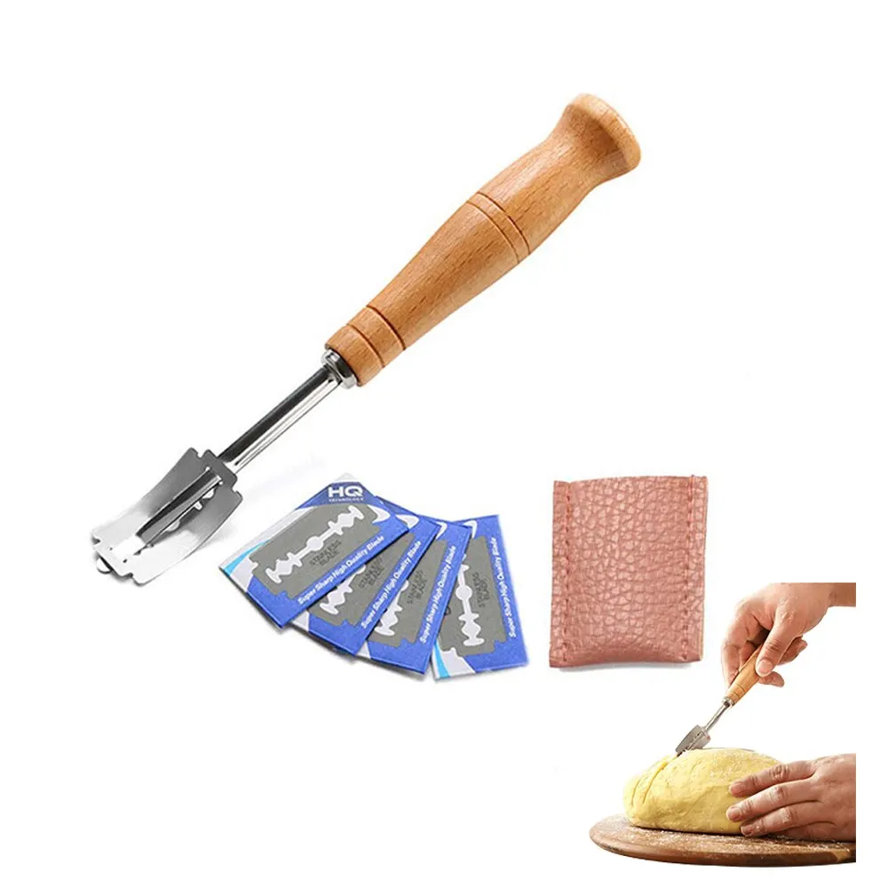 Wooden Handle Sourdough Bread Scoring Lame Bread Slashing Tool 5Pcs Blades Bakers Lame Dough Scoring Knife dough scoring knife