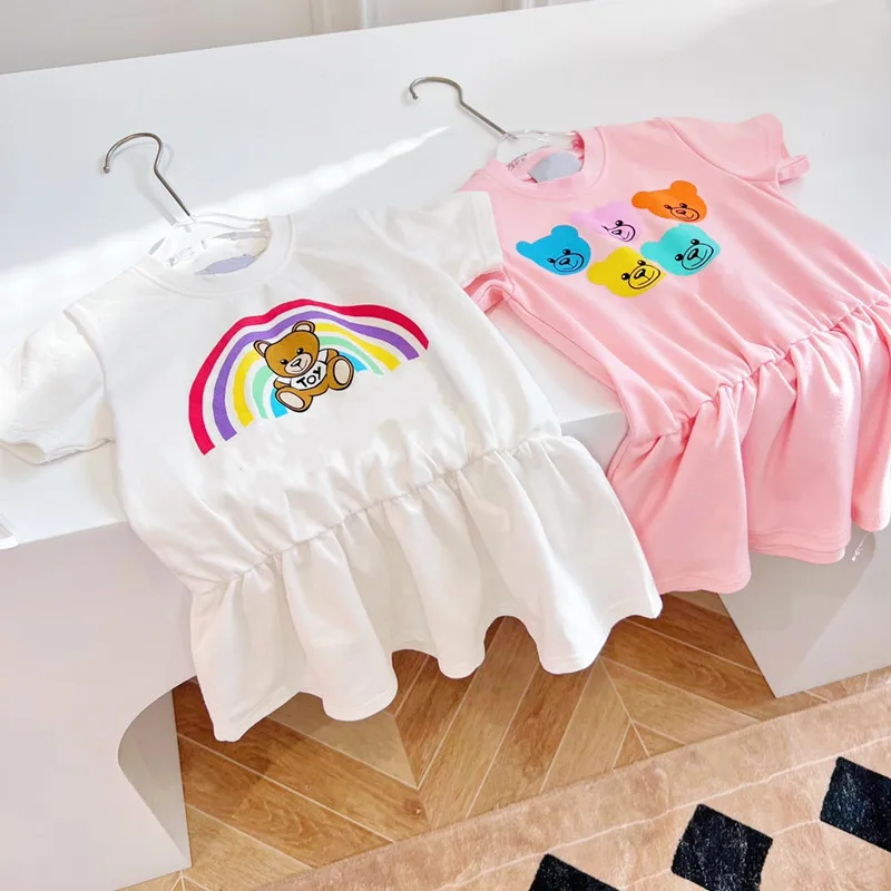 Newly Kids Girls Cute Cartoon Rainbow Animal Short Sleeve Summer Dress Children's Princess dress Beautiful Dresses |