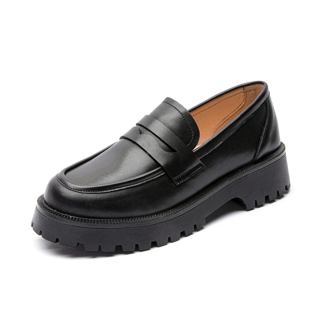 AIYUQI Spring Shoes Female British Style 2022 New Thick-soled College Style Casual Loafers Genuine Leather Fashion Shoes Girls black