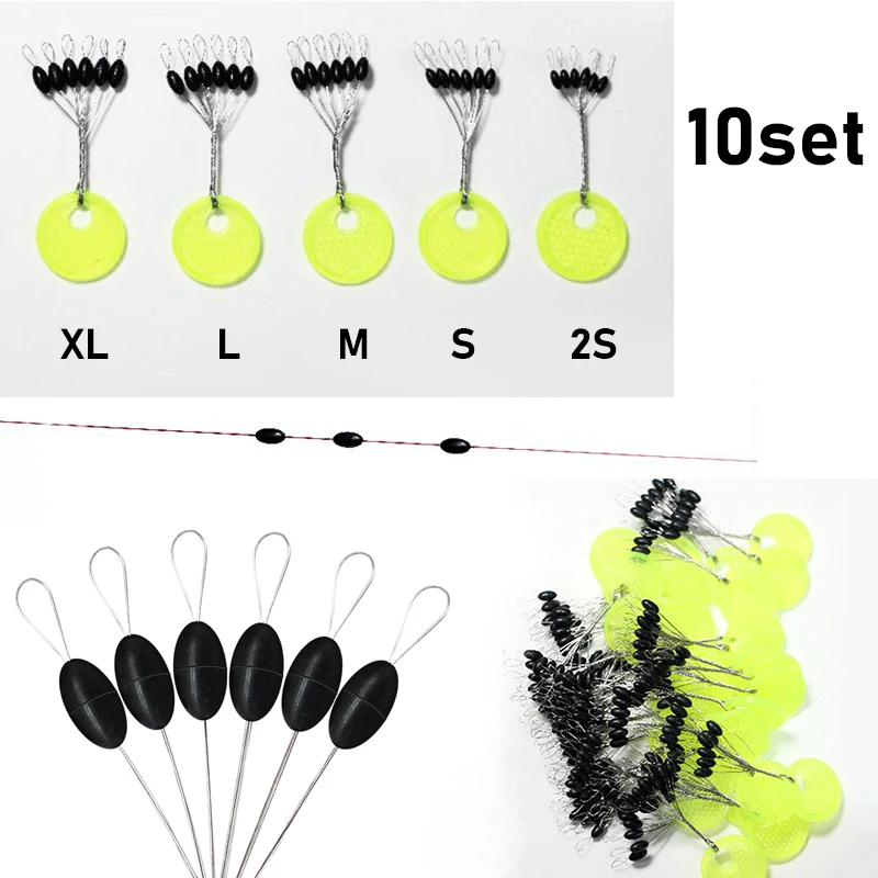  60pcs 10 Group Rubber Silicon Space Bean Sea Carp Fly Fishing Black Rubber Oval Stopper Fishing Float Fishing Bobber 