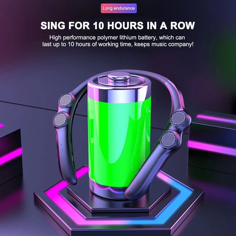 ABS Bluetooth-compatible Speaker Hanging Neck Built-in Microphone Wireless Stereo Bass Portable Subwoofer Sound Box
