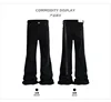 MIJKO Ribbons Slightly Stretch Baggy Flared Jeans for Men High Street Black Color Boom Cut Oversized Casual Denim Trousers 2