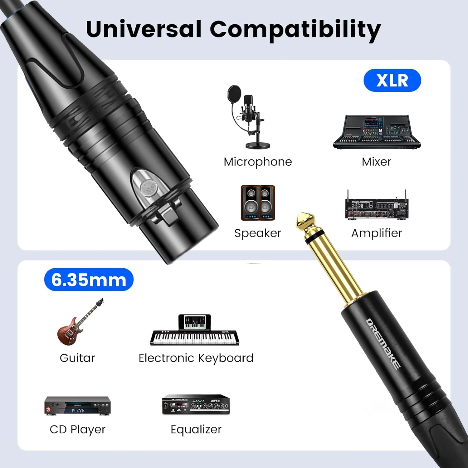 DREMAKE 6.35 -3  XLR  XLR- ,  ÷ ũ  ̺, Ŀ ͼ , 6.3mm, 6.5mm