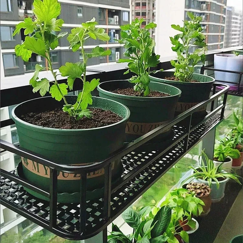 Iron Balcony Rail Planter Flower Pot Holder Garden Organizer Flower Stand