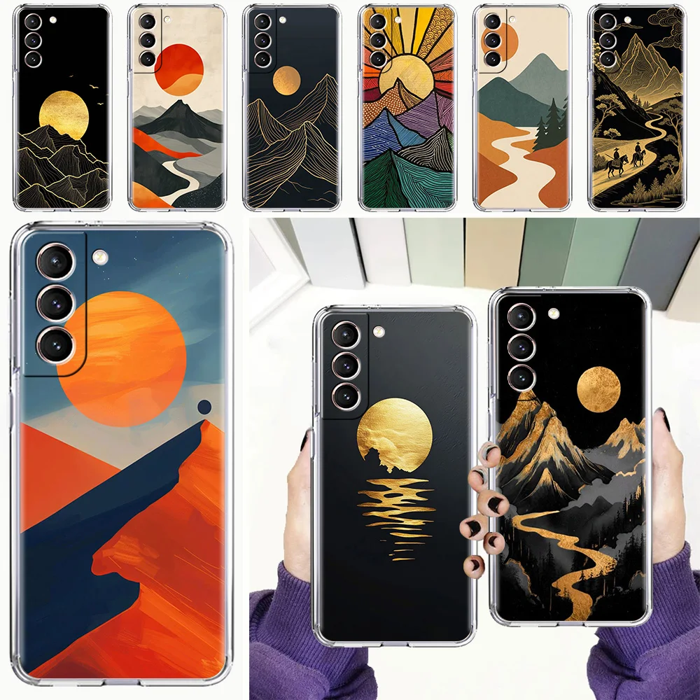 Abstract Mountain Sunrise Line Soft Clear Phone Case Cover
