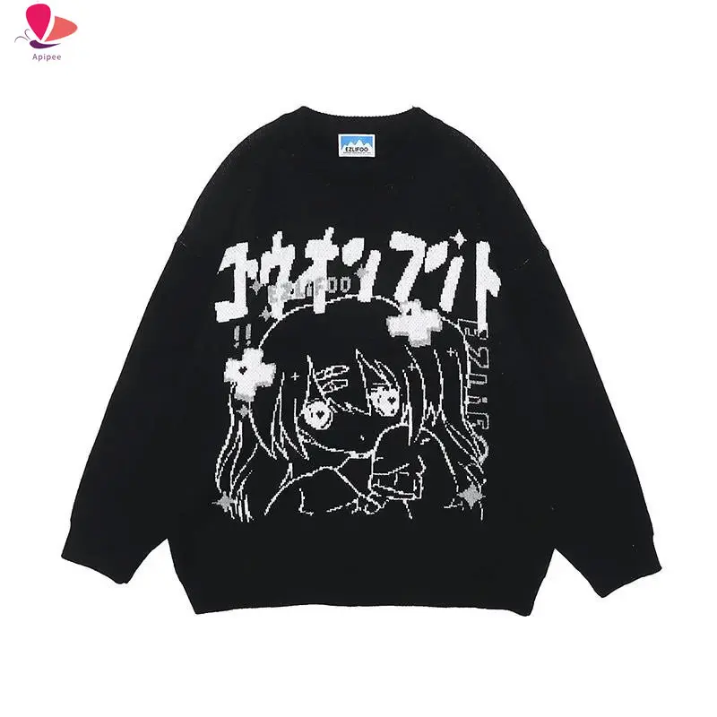 

Women's Sweater Oversize Y2k Tops Long Sleeve Jumper Autumn Anime Pullover Goth Streetwear Knitted Coat Vintage Korean Clothing