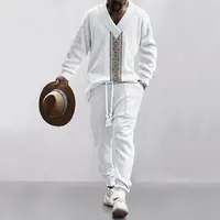 2024 New autumn Men's Set Loose Casual Sports Suit High-quality Jacquard V-neck Long-sleeved trousers Two-piece Men's Clothing 1