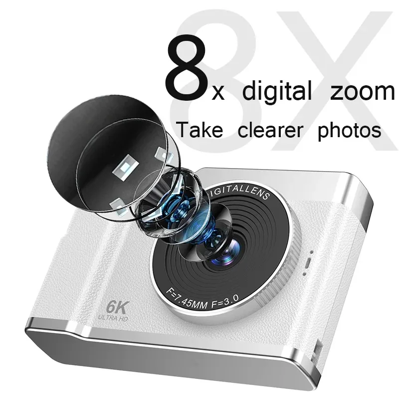 Digital Camera Full 4K 64MP 8X HD Video Image Stabilizer Dual Camera 2.4-inch IPS Screen Flashlight Lightweight For Students