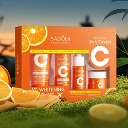 SADOER Vitamin C Skincare Travel Set - Cleanser, Toner, Serum & Moisturizing Cream | Brightening & Hydrating Mini Kit (1 Kit)