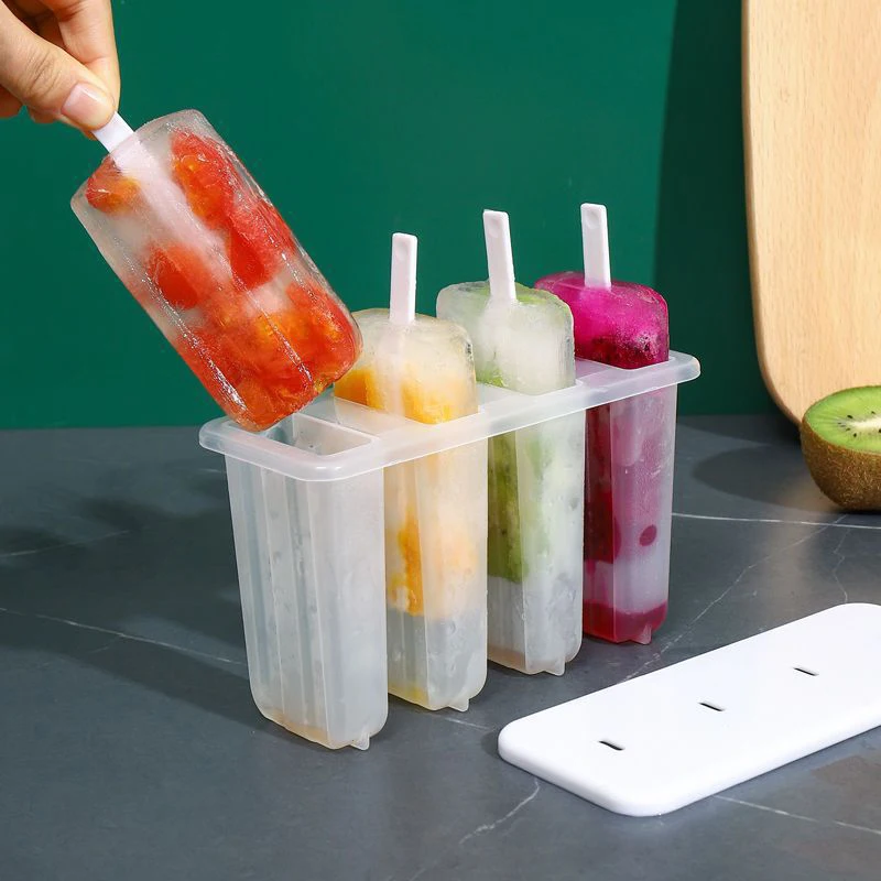 4 Cell Ice Cream Popsicle Mold DIY Ice Cream Machine Homemade Box Summer Children Ice-lolly Mold Tray Kitchen Gadgets