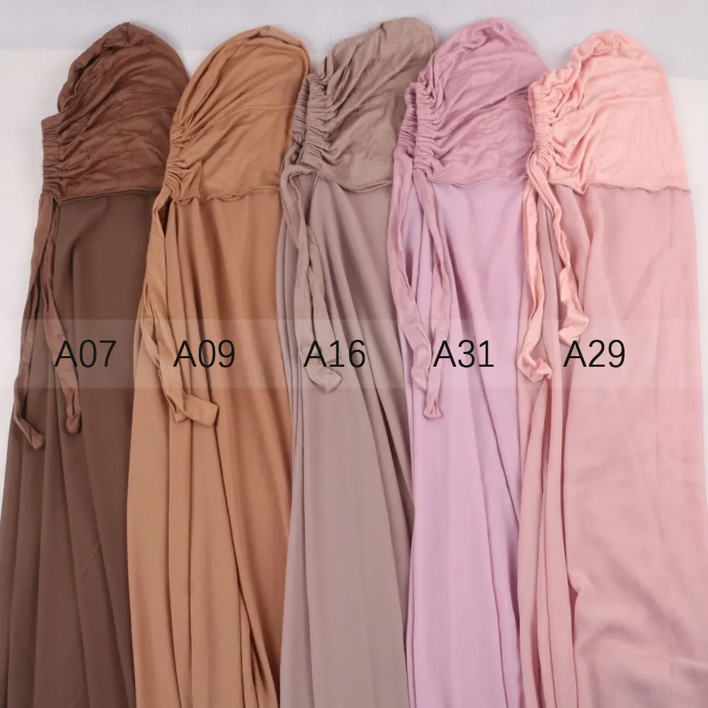 Muslim Women Chiffon Hijab With Cap Bonnet instant Chiffon Hijab Pinles Shawl Head Scarf Under scarf Caps  Cover Headwrap