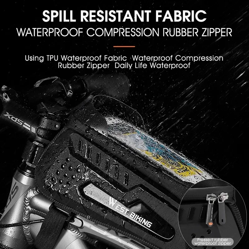 Bike Bag Bicycle Bag Bike Accessory WEST BIKING Hard Shell TPU Bicycle Bag Touchscreen 6-7.4" Phone Stand Waterproof Front Beam Bag MTB Road Bike Cycling Equipment
