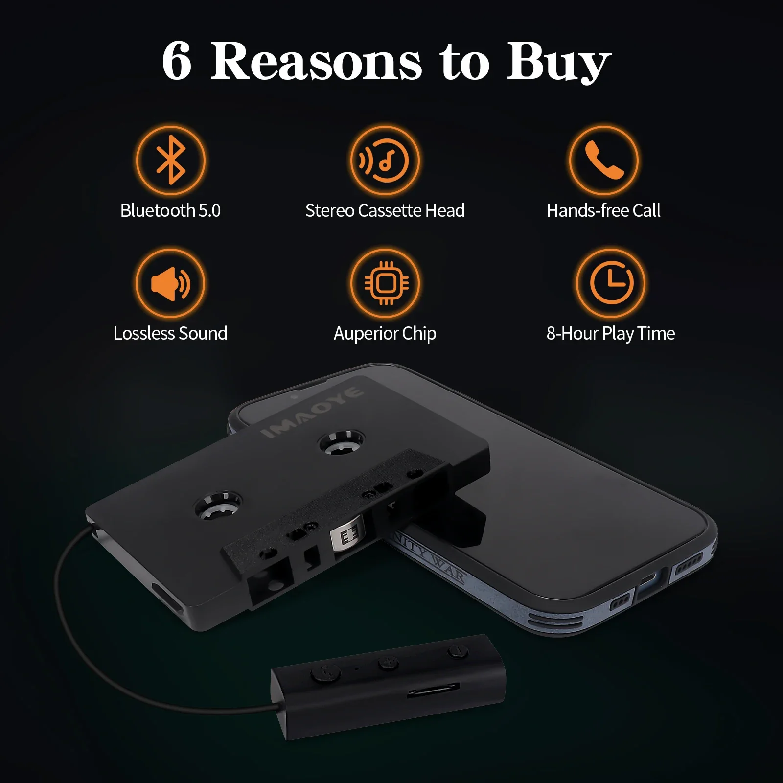 Bluetooth 5.1 Car Audio Stereo Cassette Vehicle Tape Converter Cassette Work While Charging Support TF Card