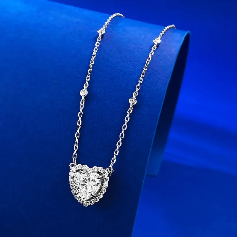 

S925 silver inlaid 8 * 8mm heart-shaped necklace pendant wholesale for women's collarbone chains