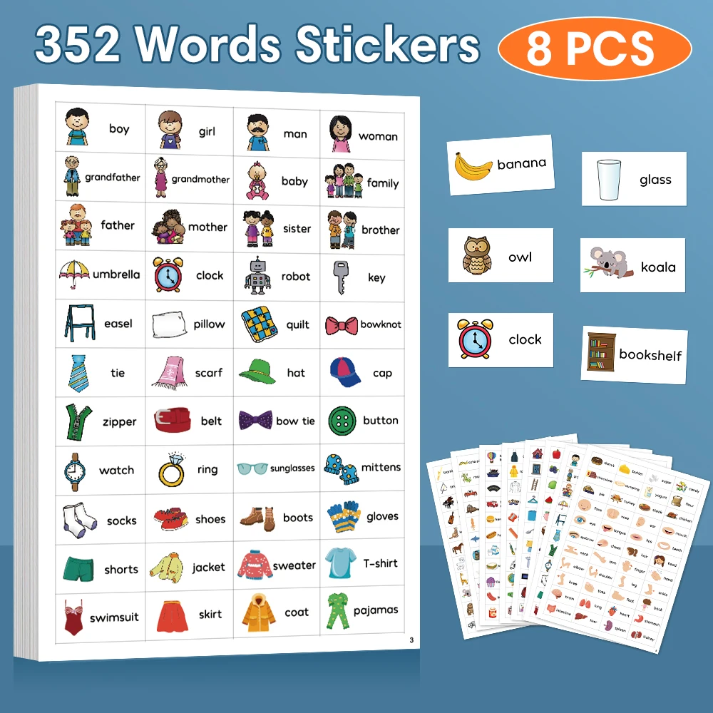 Kids English Words Learning Stickers Decorative Family Daily Routines Sentences Rewards Sticker Teacher Teaching Aids Montessori 4