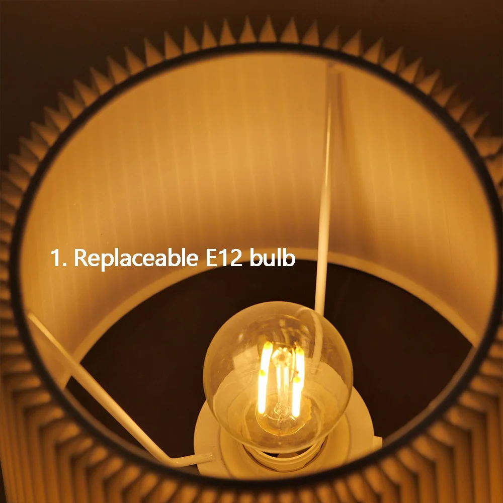 Wireless Cloth Lampshade Table Lamp, Rechargeable Touch Switch Desk Lamp, Replaceable E12 Bulb, 2700K Warm Light