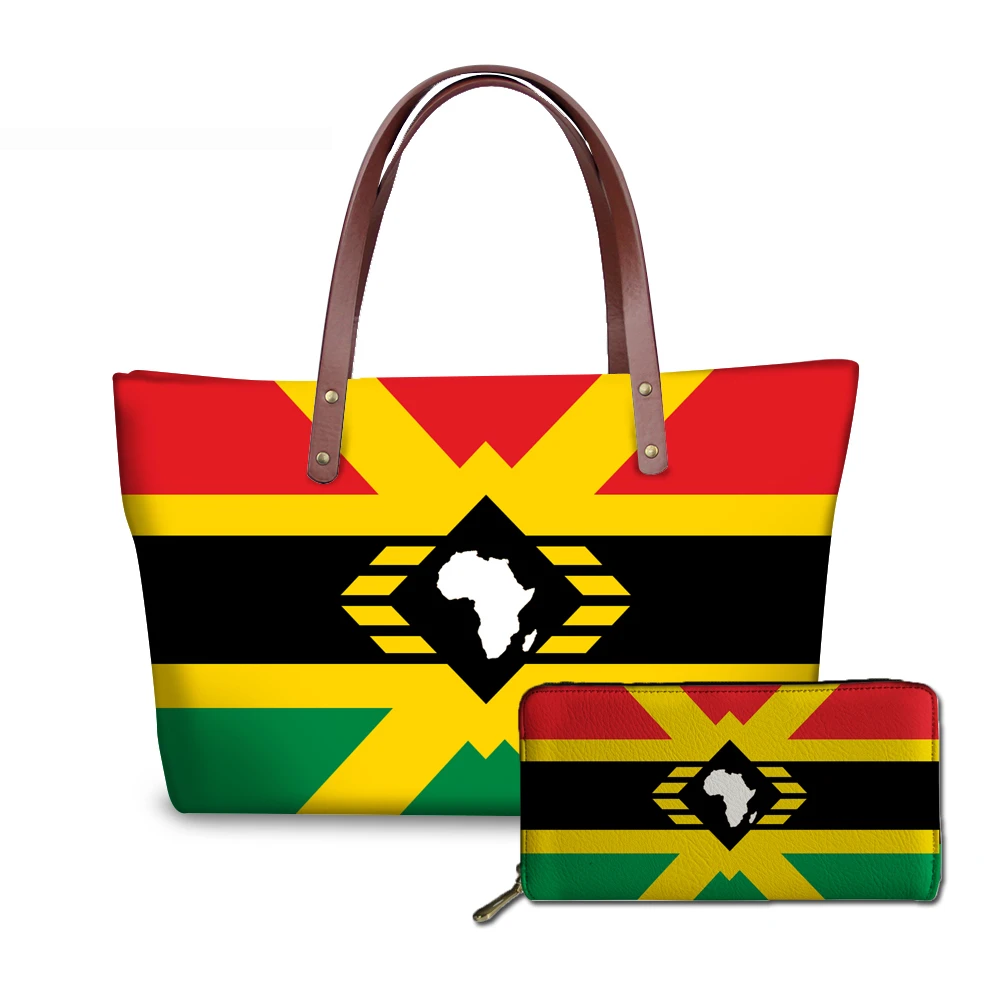 FORUDESIGNS Large Capacity Handbag Wallet Afro American Pan African UNIA Flag Handbag Women's High Fashion Bucket Bags
