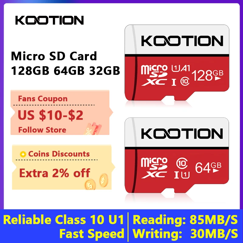 

KOOTION T1 Memory Card 128GB 64GB 32GB 16GB High Speed Micro SD Cards Expanded Storage for Android Smartphones Tablet Switch