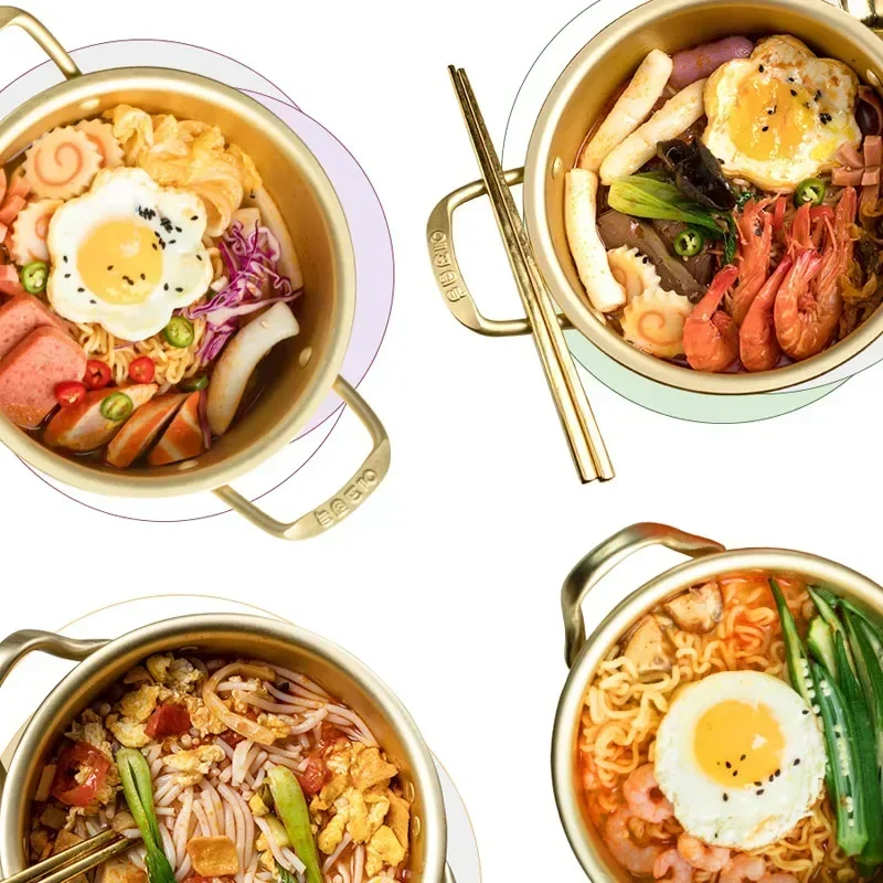 Instant noodles ramen pot cooking induction cooker yellow aluminum porridge pot binaural soup household gas instant noodles