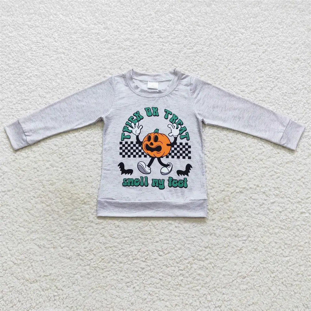 All'Ingrosso Halloween Kids Grigio Maniche Lunghe Tee Pumpkin Felpa T-Shirt Tee Baby Boy Bambini Neonato Pullover Vestiti