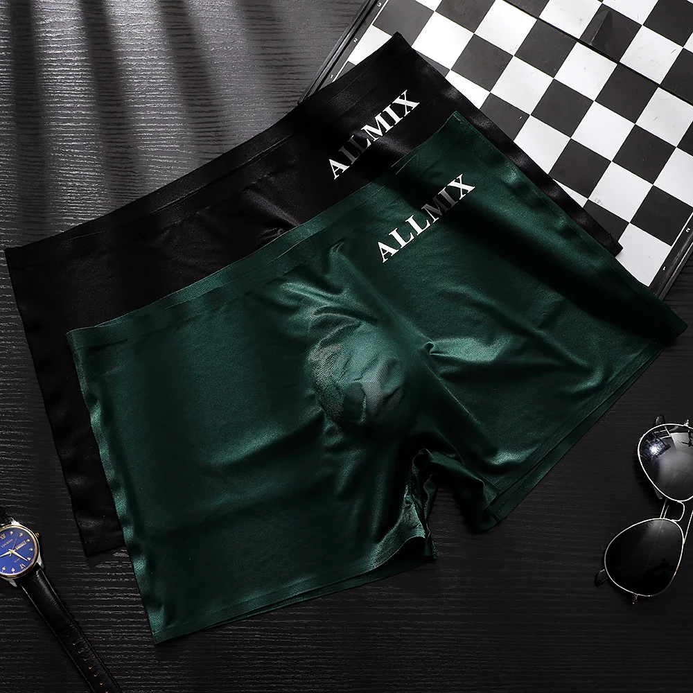 5-piece 3D convex pouch sexy letter semi transparent ice silk thin men's underwear with four corners and flat corner men boxer