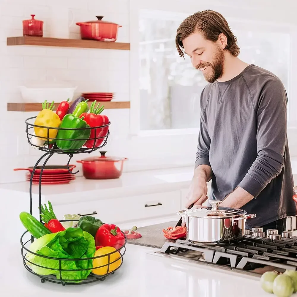 

Поднос с крючком для овощей и фруктов, вместительная черная 2-слойная чаша с воланом, большая корзина со съемным бананом и столешницей