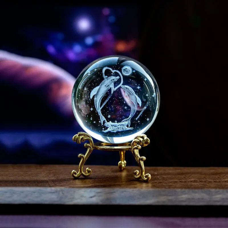 Dolphin Crystal Ball with 3D Laser Engraved Glass 1pc Perfect Valentine's Day & Birthday Gift! crystal ornaments crystal balls crystal ball ornament deer crystal ball ornament