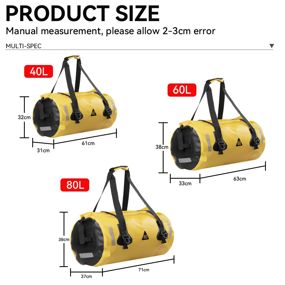 Motorcycle Bag Outdoor PVC Dry Sack Bag Waterproof 40L 60L 80L