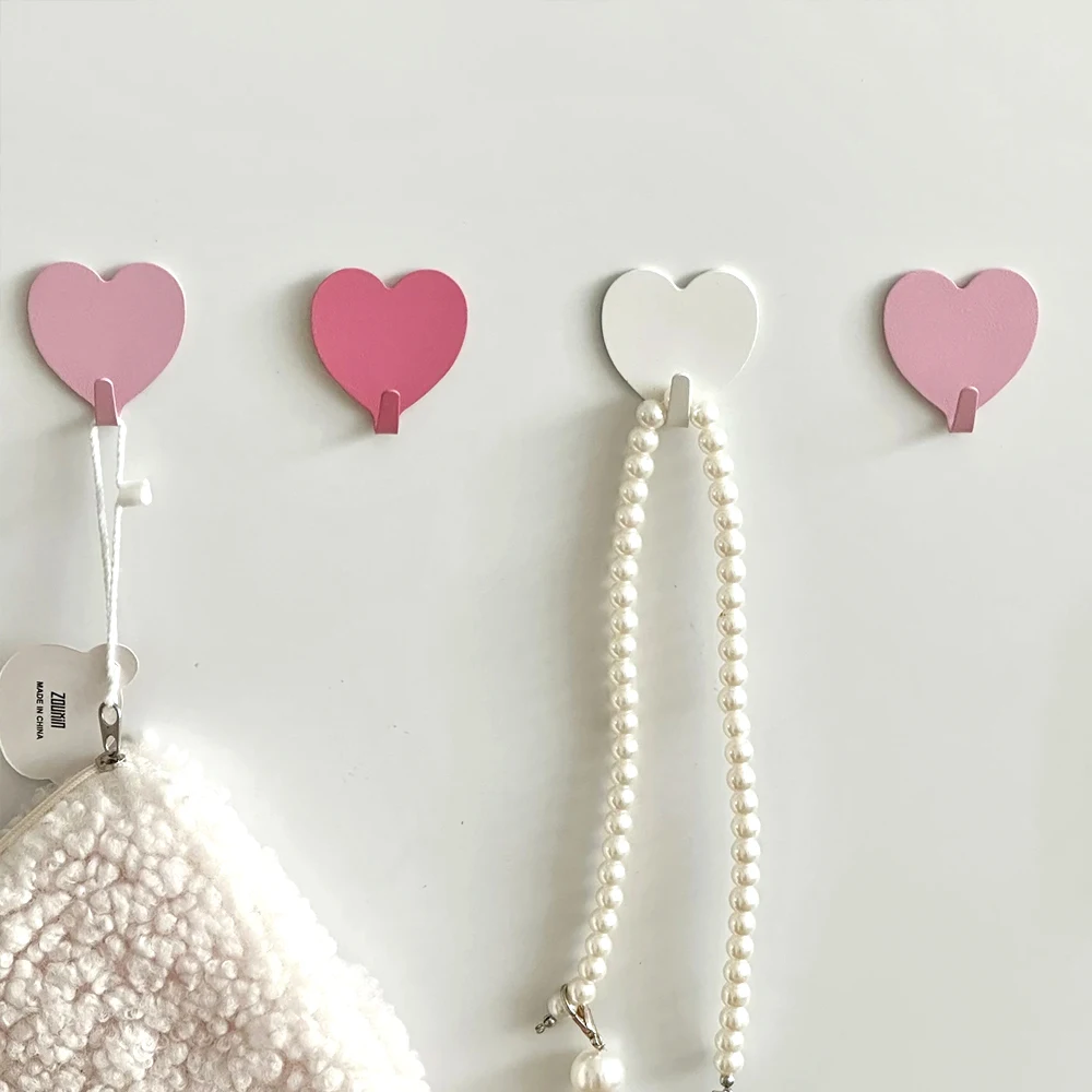 Pink Heart-Shaped Stainless Steel Adhesive Wall Hook for Keys, Clothes, and Towels