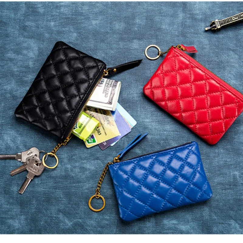 Wallet for Women Leather Lambskin Fashion Wallet Mini Zero Purses Designer Lingge Zipper Luxury Card Key Bag Luxury Wallets