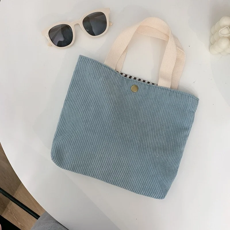 New Portable Retro Female Bag College Style Morandi Color Small Bag Hand-Carrying Cosmetic Corduroy Lunch Coin Purse