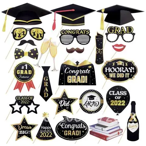 

25Pcs/set photo booth props happy graduation decor paper congrats grad class of 2022 Party Favors Decorations Photobooth