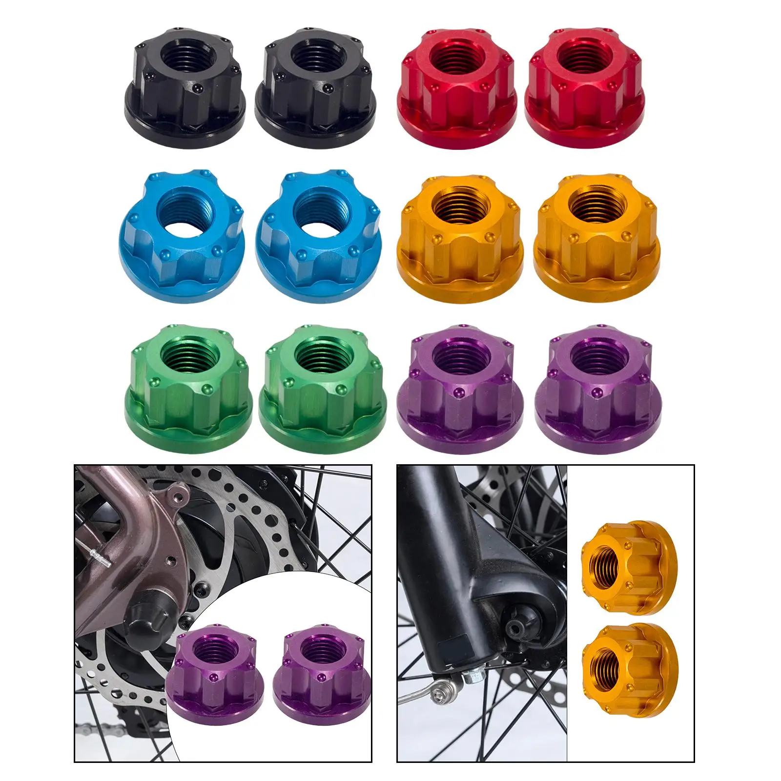 2Pcs Bike Wheel Hub Axle Nuts Lock Nut Replacement 7075 Aluminum Alloy Hardware M9 AntiSlip Front Wheel Nut Front Axle Nut