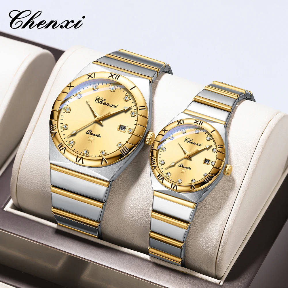 

CHENXI 640 Couple Quartz Watch Luxury Diamond Calendar Dial Casual Clock Stainless Steel Original Wrist Watches for Men Women