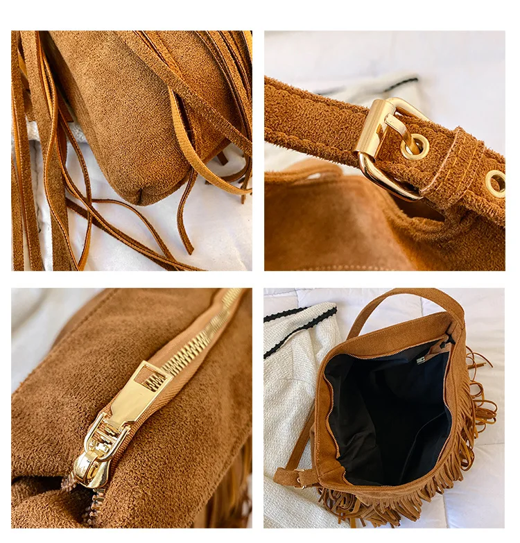 Fashion Celebrity Tassel Suede Fringe Shoulder Messenger Handbag Cross Body  Bag 