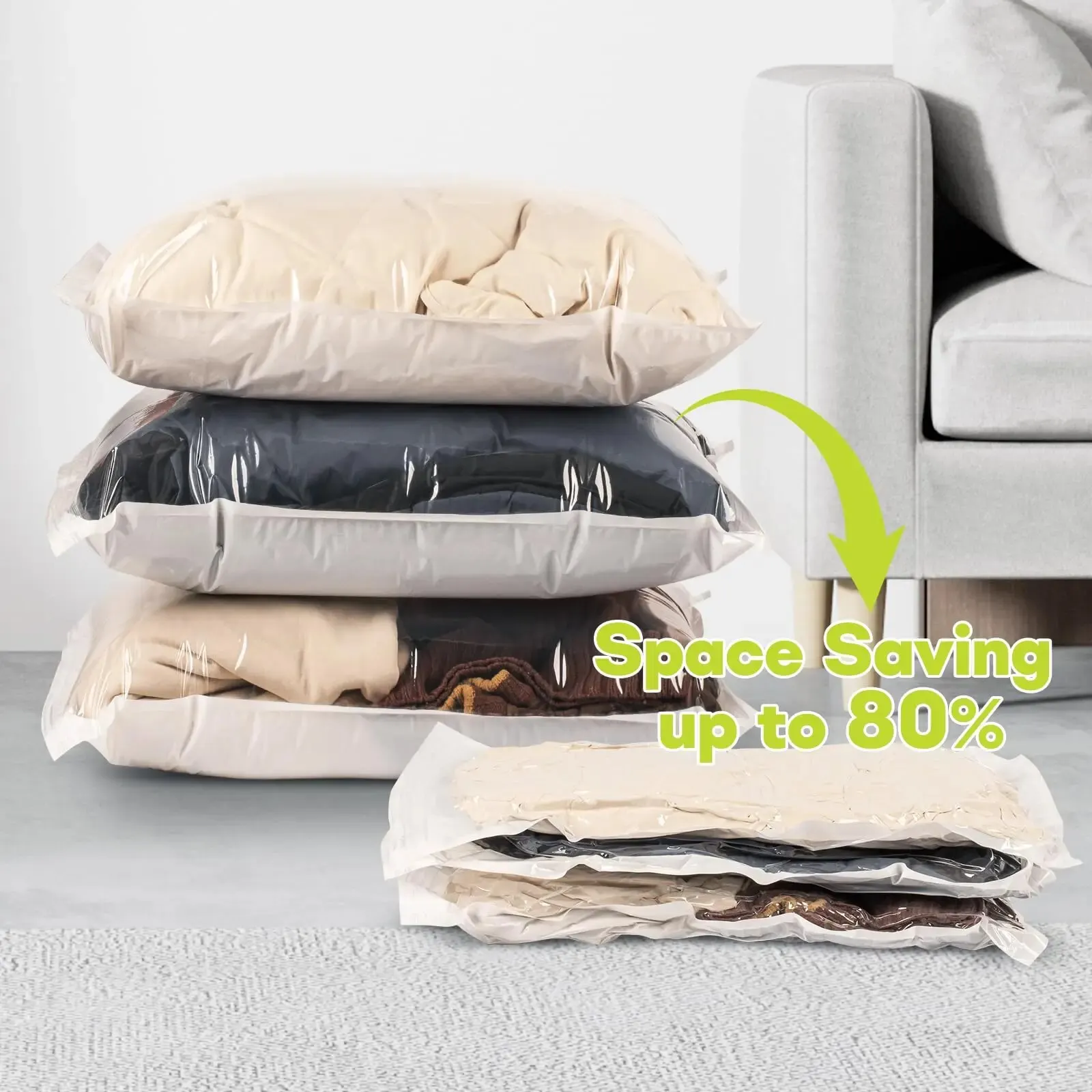 Description Picture 6 of item6 Pack Space Saver Vacuum Seal Storage Bags For Cloths, Comforters and Blankets, Compression Not Included Pump