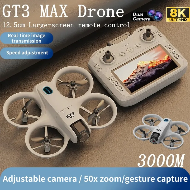 Caméra de sécurité GT3 8K HD avec écran, installée en extérieur sur un mur, protégée des intempéries.