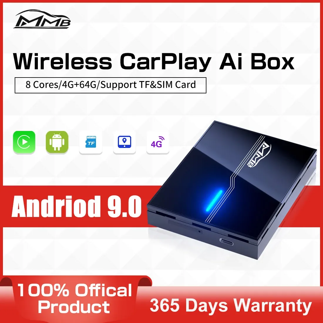 

MMB Wireless Carplay Andriod 9.0 Box 8 Cores MTK6765 Protable CarPlay Ai Box SIM TF Card Apple Carplay Adapter for Mercedes Audi