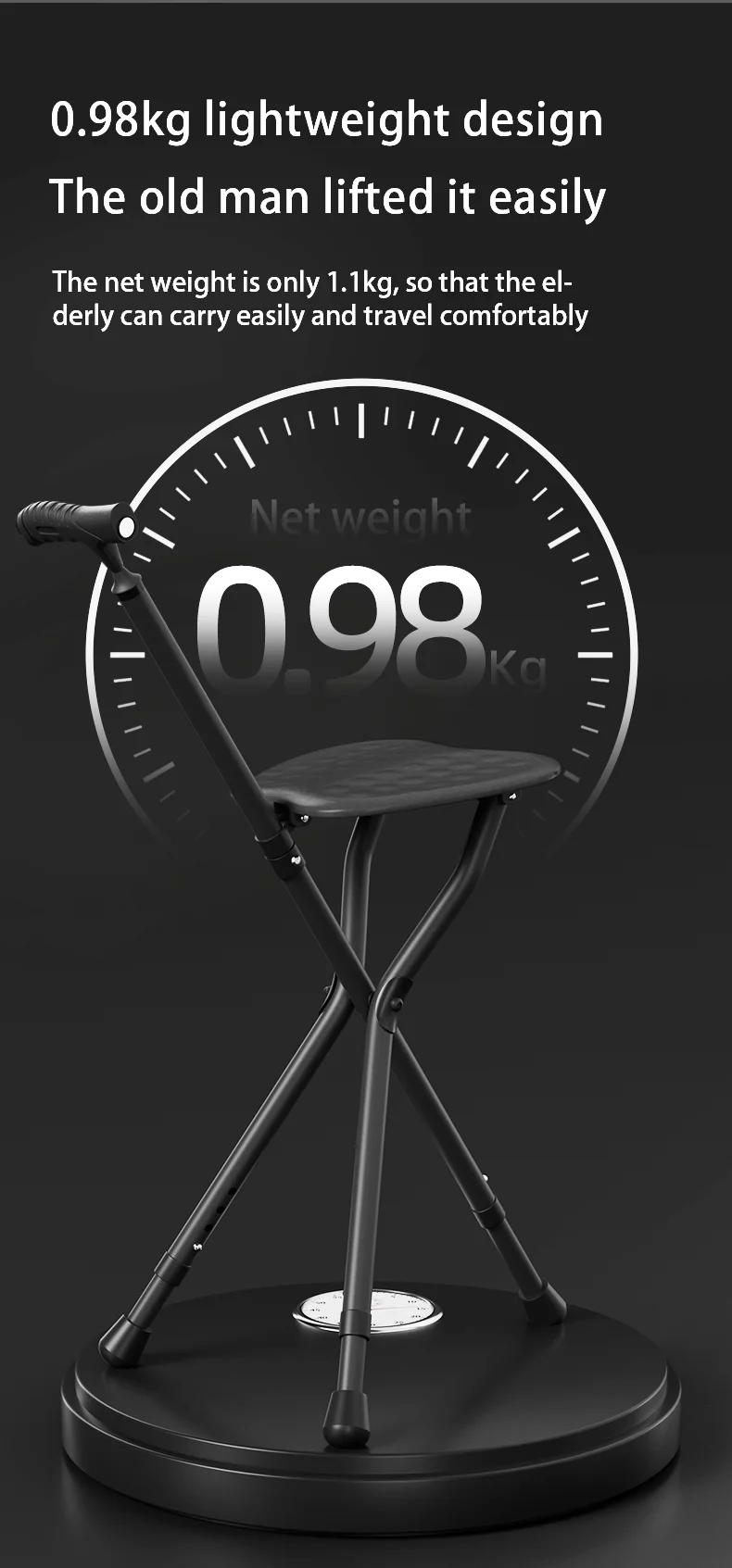 Description Picture 6 of itemSEN-BU Outdoor Foldable Crutch Chair Elderly Walking Aid Crutch Stool Lightweight Mountaineering Cane Walking Stick Stool