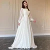 Muslim Ivory A-line Wedding Dresses Satin Draped 2023 New Design Pleat Full Brideing Gown Floor Length O-Neck robe de mariée 1
