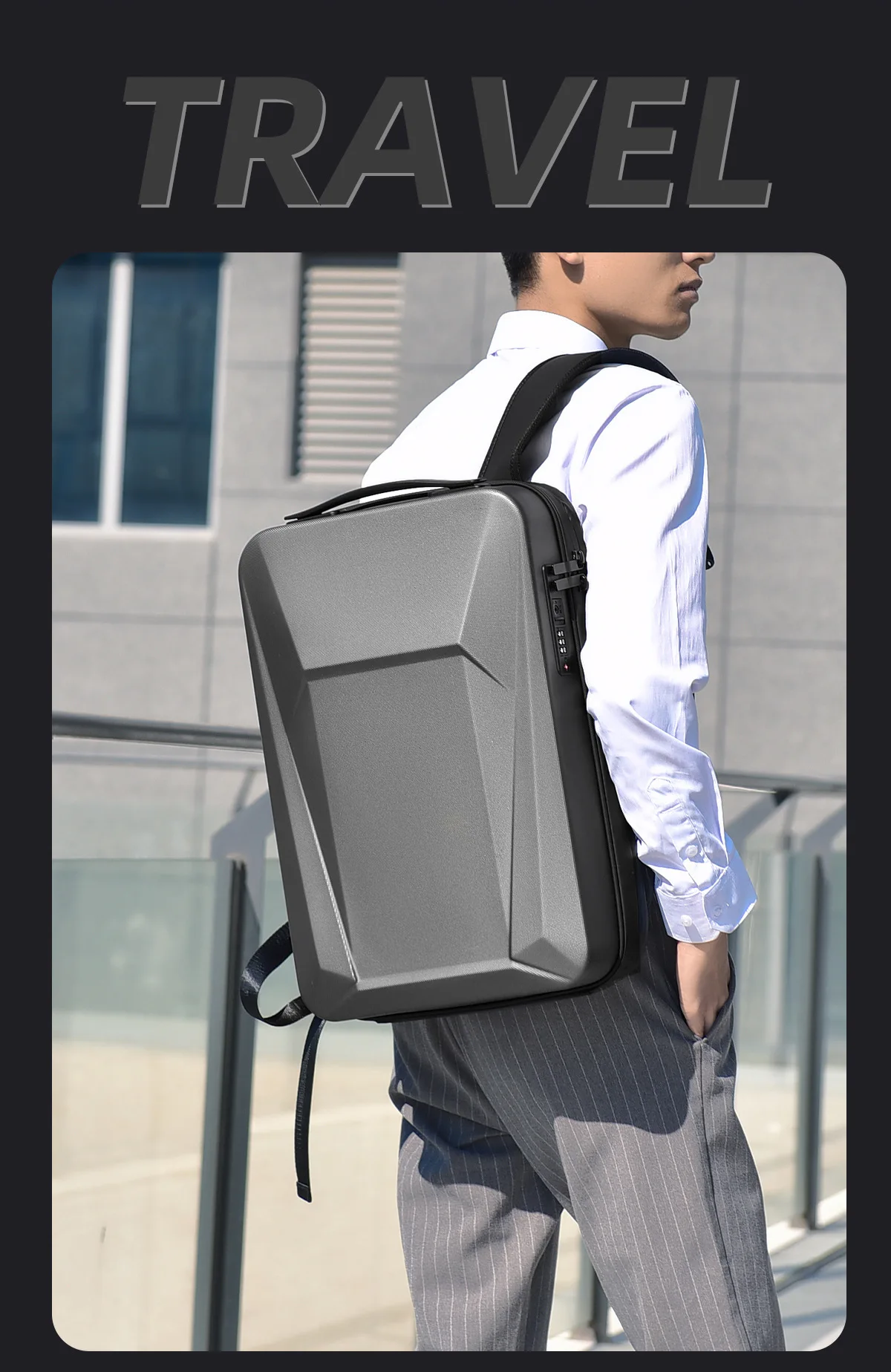 Hard shell business backpack front view