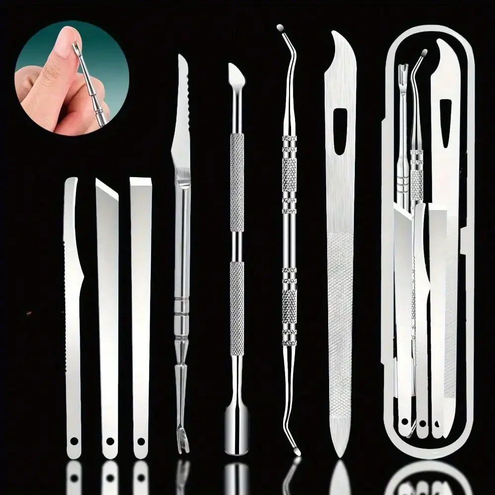 듀얼 헤드 페디큐어 키트 발톱 및 손톱용 스테인레스 스틸 네일 케어 도구 세트, 자란 손톱 치료 및 큐티클 엑스 폴리 에이 팅