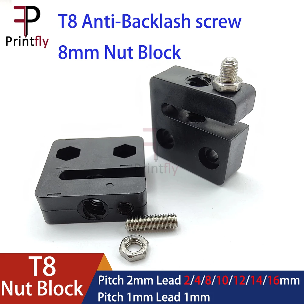 3D 프린터 액세서리 T 오픈빌드 타입 백래시 방지 T8 나사, 8mm 너트 블록 피치, 2mm 리드, 2mm, 4mm, 8mm POM 스퀘어 T8 Nnut