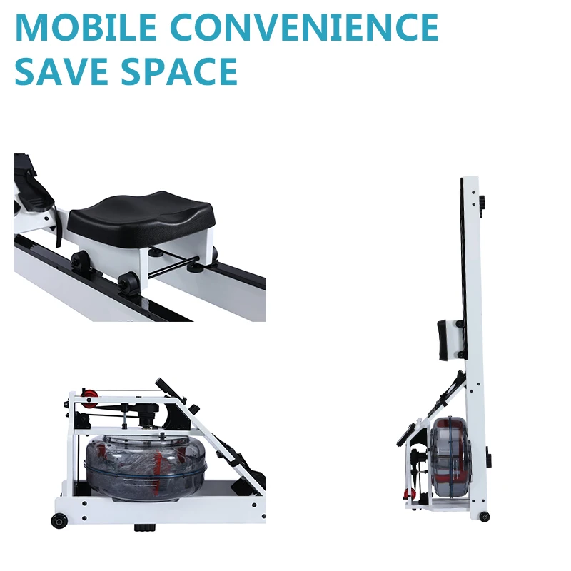 Rubber Wooden Folding Rowing Machine for Indoor Cardio Fitness Water Resistance Gym Equipment with Bluetooth App for Home Use