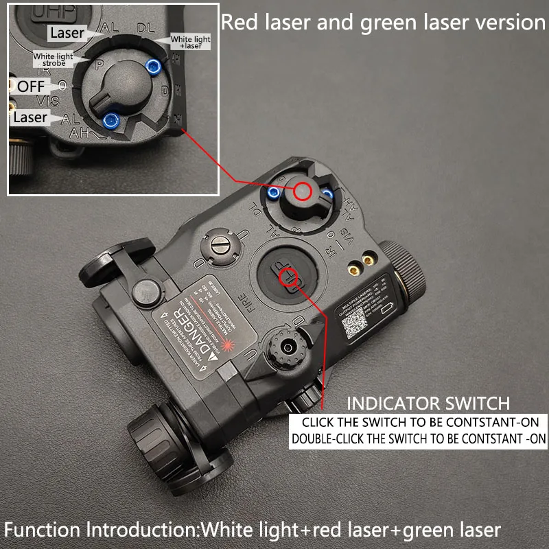 Airsoft Tactical PEQ-15 PEQ15 Red/Green Laser+IR Laser Strobe Sight White LED Hunting Weapon Scout Light Aiming Fit 20mm Rail