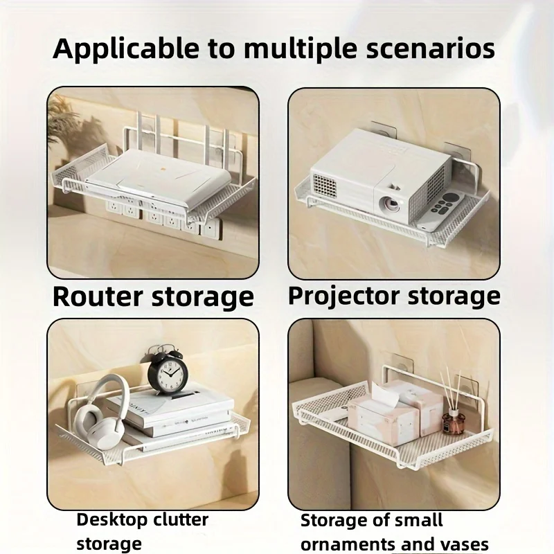 Storage Rack Router Wall Hanging Shelf Projector Shelf Wall Mount Floating Shelves Punching-Free Storage Rack for Bedroom Living Room