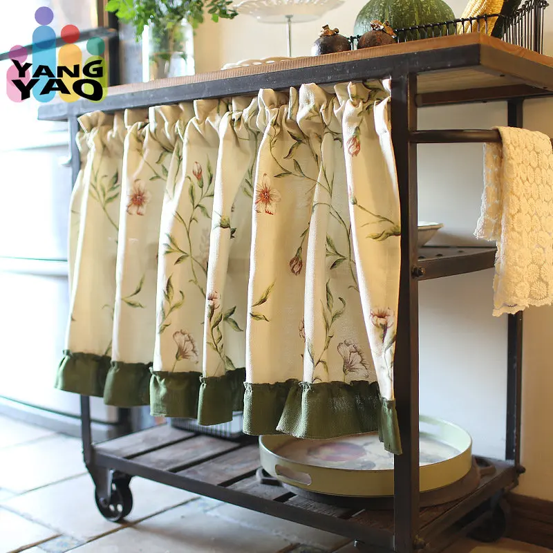 

American Country Style Short Curtain Door Curtain Wear Rod Coffee Curtain Pastoral Style Cabinet Decorative Curtain TJ2075