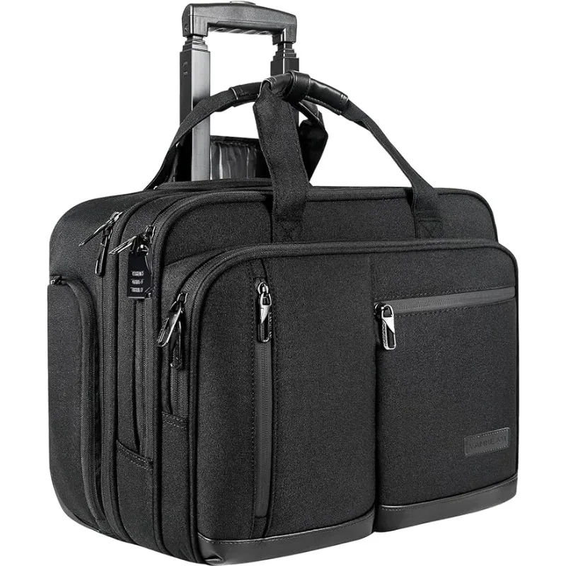 

Carry on Briefcase Laptop Case Waterproof Overnight Rolling Bags, Laptop Bags for Travel/Work/Business, Black