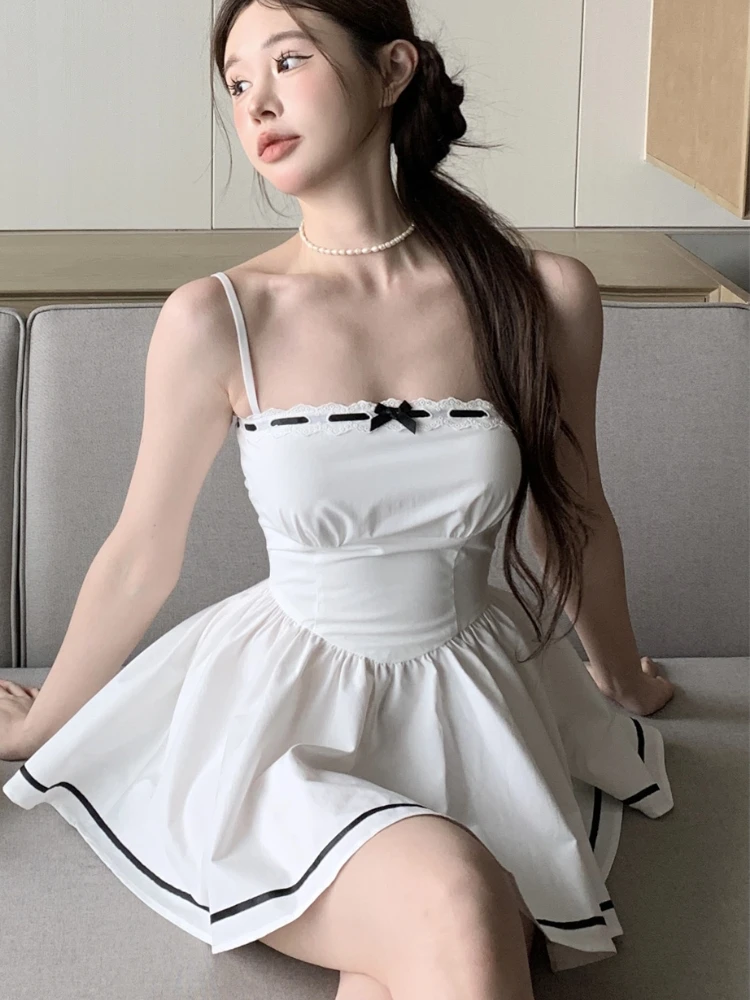 Summer Preppy Spaghetti Strap Mini Dresses for Women With Shawl 2000s Party Dress One-Piece Y2k Korean Fashion Vestidos Mujer